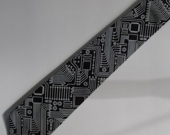 Cravate noire et blanche de carte de circuit d'ordinateur, cravate de geek, cravate de professeur d'informatique, cravate d'ordinateur, cadeau geek, professeur d'informatique