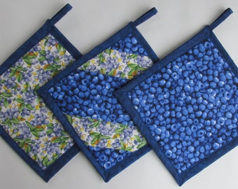 Three Different Blueberry Potholders, Blueberry Kitchen Theme, Blueberry Kitchen Decor, Blueberry Kitchen Accessories - Set 121