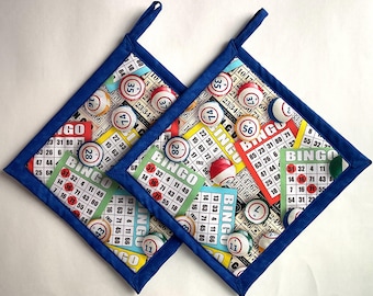 Agarraderas Bingo Blue, Agarraderas, Soportes para Bingo, Salvamanteles, Tapetes térmicos, Regalo para Bingo, Regalo para un amigo