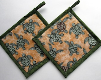 Sea Turtle Potholders, Turtle Potholders, Turtle Holders, Turtle Kitchen Decor, Turtle Hot Pads, Turtle Hot Mats, Handmade Holder