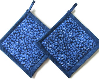 Blueberry Potholders, Blueberry Pot Holders, Set Blueberries Potholders, Blueberry Theme Kitchen, Blueberry Kitchen Decor