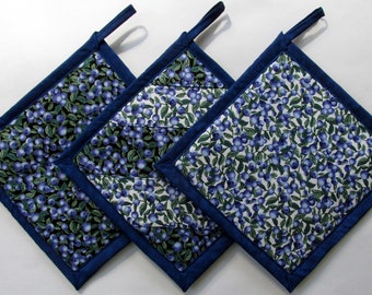 Three Different Blueberry Potholders, Blueberry Kitchen Theme, Blueberry Kitchen Decor, Blueberry Kitchen Accessories - Set 125