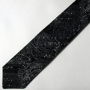 Black and Silver Circuit Board Necktie, Geek Tie, Graduation Gift, Computer Tie, Gaming Tie, Computer Science Teacher Gift