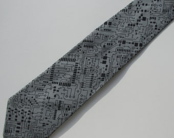 Computer Circuit Board Gray and Black Necktie, Geek Tie,  Computer Teacher Tie,  Computer Tie, Geeky Gift, Computer Science Teacher