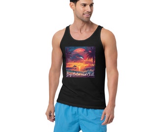 Stay Calm and Chill beach sunset art Unisex Tank Top