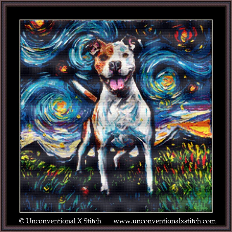 Pitbull Night cross stitch pattern Licensed Aja Trier | Etsy