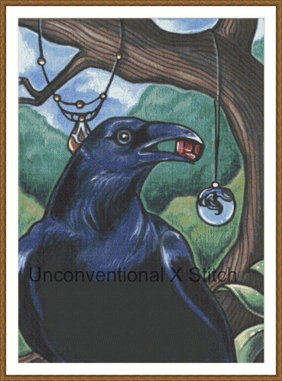 Items similar to Raven cross stitch pattern - modern counted cross