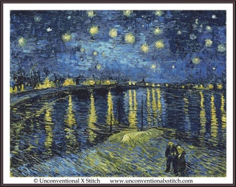 Starry Night Over Rhone by Impressionist Van Gogh Counted Cross Stitch Pattern