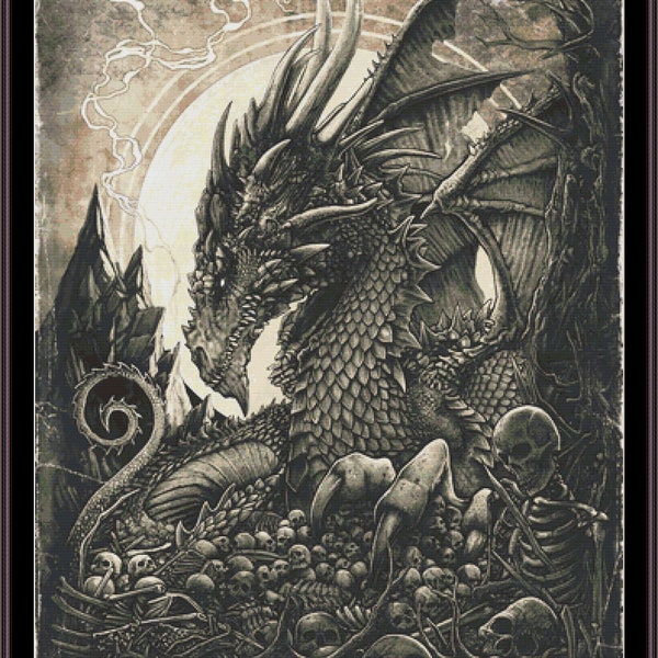 Dragon cross stitch pattern, Fire Drake, Licensed Christopher Lovell, Instant download PDF