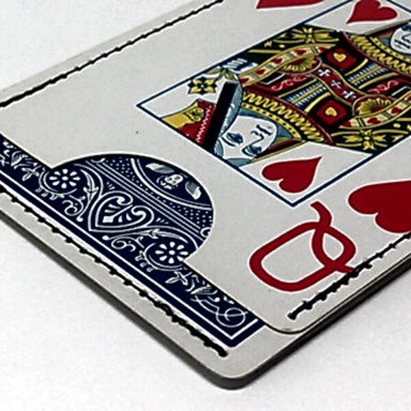 Sewn Playing Card Money Clip - Queen of Hearts and 2 of Hearts