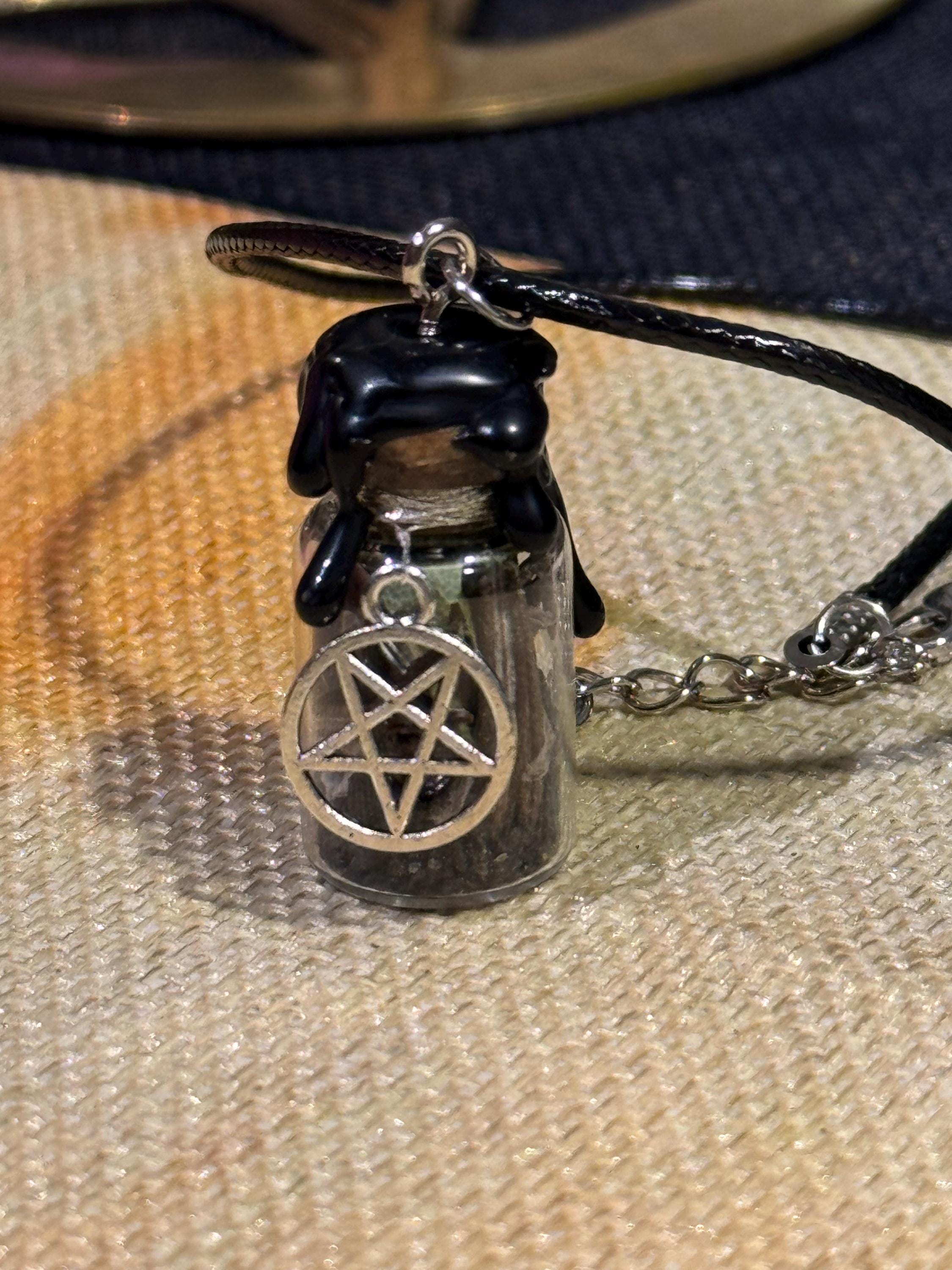 Mini Protection Spell Jar Necklace: Personal Shield | Wicca | Pentagram |