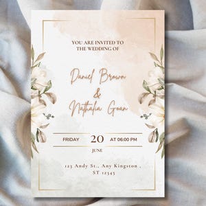 Minimalistische huwelijksuitnodigingbundel QR-code, bloemenuitnodigingssjabloonset, bedanksuite, elegante online RSVP, detailskaart