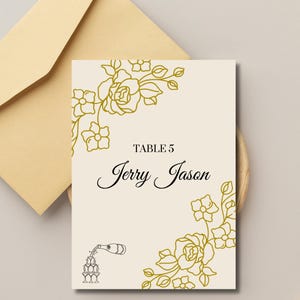 Editable Name Card Template , Boho Wedding Place Cards with Meal Icons , Printable Minimalist Place Card Design,  Card With Meal Choice Icon