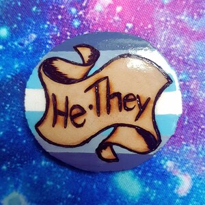 Demiboy pin, demiboy flag, pronoun badge,  transmasculine pin, he him, he they, they them,neopronouns,custom pronoun, trans gift,trans owned