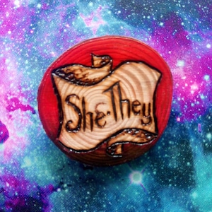 Custom pronoun pin, they them pin, he him pronoun badge, she/her pin, transgender pin, non binary pride, queer owned shops, handmade pins