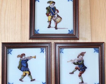 SET MAKKUM Tichelaar Tiles 3x Musician, Made in the Netherlands, Polychrome tiles