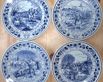 GOEDEWAAGEN 4 Seasons Wallplates Delft blue / Old Dutch farm life.