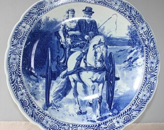 PETRUS REGOUT Maastricht / wallplate Dutch Delft Blue / Frisian Horse with carriage (friese sjees)