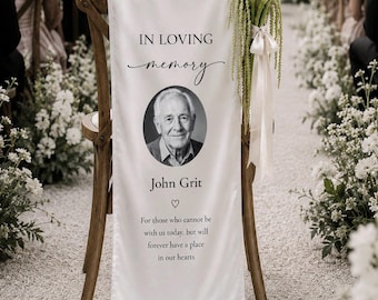 Photo Memorial Wedding Chair Sign, In Loving Memory Reserved Seat Banner, Custom Picture for Loved Ones