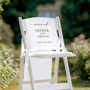 Cartello commemorativo per matrimonio bifacciale con sedia riservata, cartello personalizzato per ricordo di famiglia, cartello per il padre dello sposo, regalo di nozze in amorevole memoria