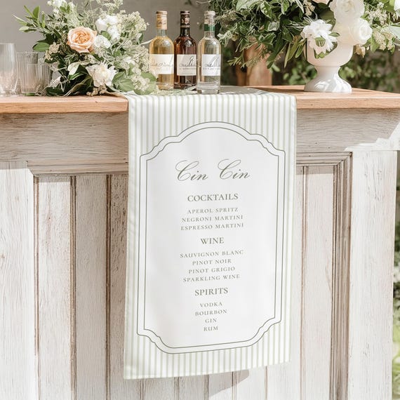 Wedding Bar Sign on Linen Fabric, Custom Bar Menu with Signature Drinks
