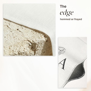 Detail of hemmed and frayed edge options on fabric wedding sign