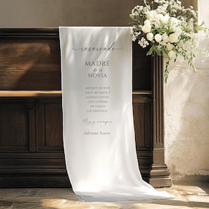 Letrero familiar conmemorativo de boda en memoria amorosa Silla Banner de tela Madre de la novia Letrero personalizado en idioma en memoria amorosa Homenaje en español