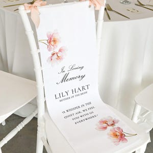 Custom Wedding Memorial Chair Banner – In Loving Memory Sign with Flowers – Remembrance Decoration for Ceremony or Reception
