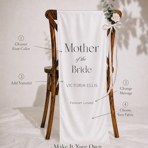 Personalized memorial chair sign customization options showing font color, message, name and fabric choices