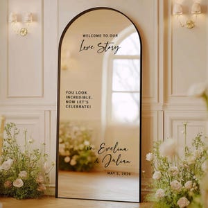Personalized Mirror Wedding Welcome Decal – Modern Romantic Love Story Signage