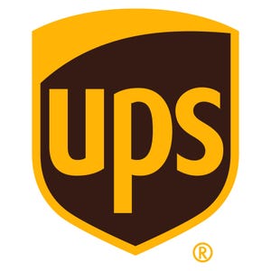 May include: A brown shield-shaped logo with a yellow border and the word "UPS" in large yellow letters. The logo has a registered trademark symbol in the lower right corner.
