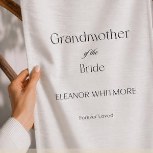 Premium linen blend memorial chair banner fabric sample featuring grandmother remembrance design