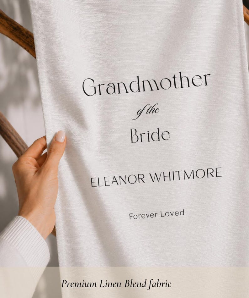 Premium linen blend memorial chair banner fabric sample featuring grandmother remembrance design