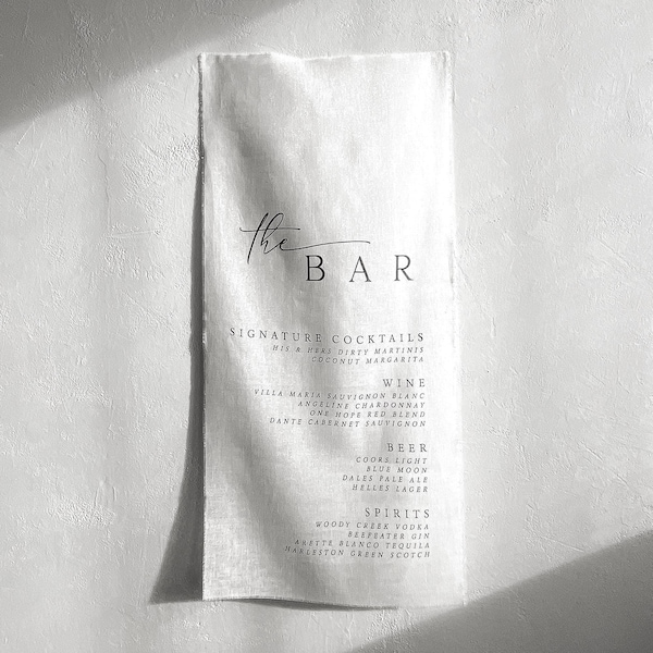Personalized Linen Wedding Bar Banner – Custom Signature Drink Menu Fabric Sign