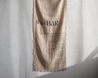 Rustic Linen Bar Menu,  Bar Sign, Wedding Bar Menu on Linen, Custom Fabric Bar Sign, Signature Cocktail Menu, Cocktail Drink Menu