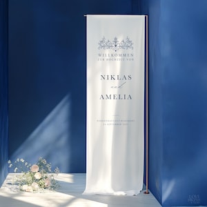 Cartello di benvenuto per matrimonio blu reale, cartello in tessuto per matrimonio con colori personalizzati, cartello in lino per matrimonio di lusso, cartello per matrimonio di qualità premium, matrimonio moderno