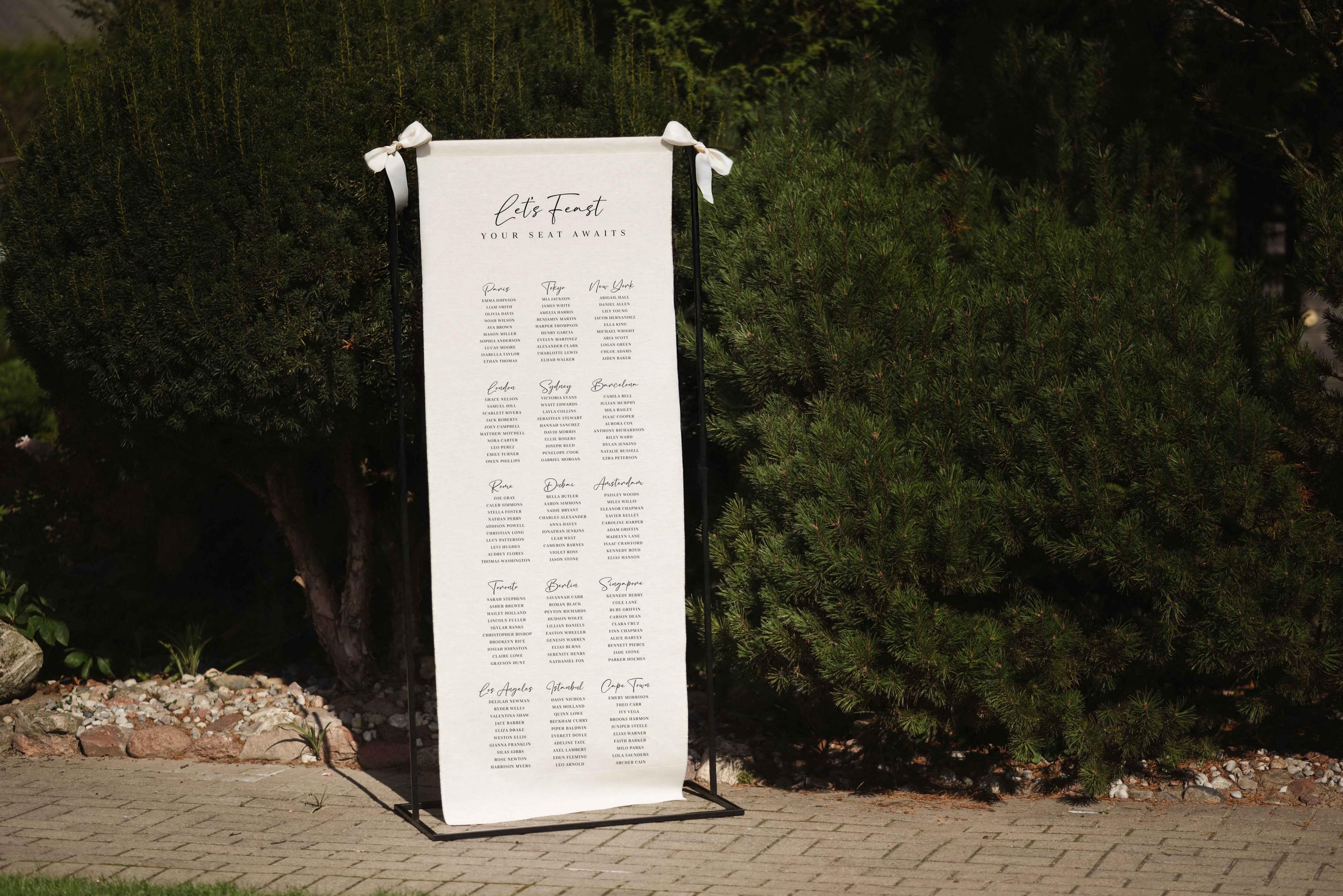 Round Table Plan Sign Personalised Linen Wedding Seating Plan Banner – Elegant Fabric Table ...