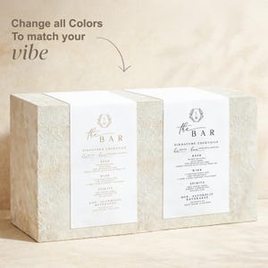 Wedding bar sign shown in multiple color variations on linen fabric