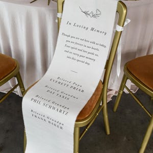 Custom Wedding Memorial Chair Banner – In Loving Memory Fabric Sign with Names  Personalized Signage for Ceremony or Reception Wedding Gift