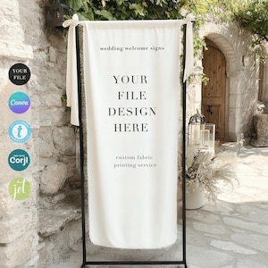 Custom Fabric Wedding Welcome Sign – Printed Linen Sign for Ceremony or Reception, Editable Canva or Corjl Template, Boho Wedding Decor