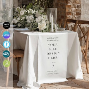 Wedding Table Number Fabric Sign – Print Your Own Design Linen Fabric Table Runner for Elegant Reception Decor Custom Printed Signage