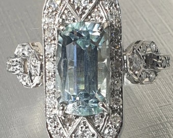 vintage platinum aquamarine and diamond cocktail ring