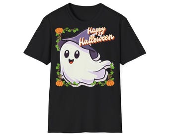 Happy Halloween Ghost Shirt, Cute Witch Ghost T-Shirt, Spooky Season Pumpkin Tee, Witchy Halloween Shirt, Fall Graphic Tee Women