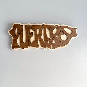 Puerto Rico map island word art, wood art island, PR gift
