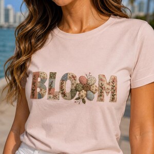 Camiseta Bloom, Camiseta rústica floral, Camiseta con cita sobre el crecimiento personal para mujer, Top gráfico bohemio de naturaleza, Camiseta con texto Bloom desgastado, Regalo de amor propio