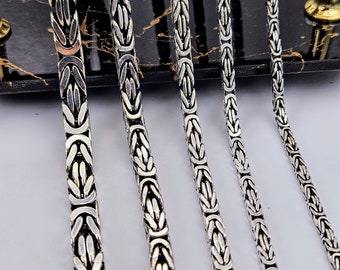 Handmade Oxidized 925 Sterling Silver Square Byzantine Chain Necklace