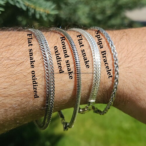 Oxidized Sterling Silver Snake Chain Bracelet - Men's Foxtail