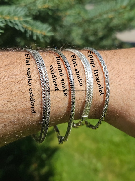 Oxidized Sterling Silver Snake Chain Bracelet - Men's Foxtail