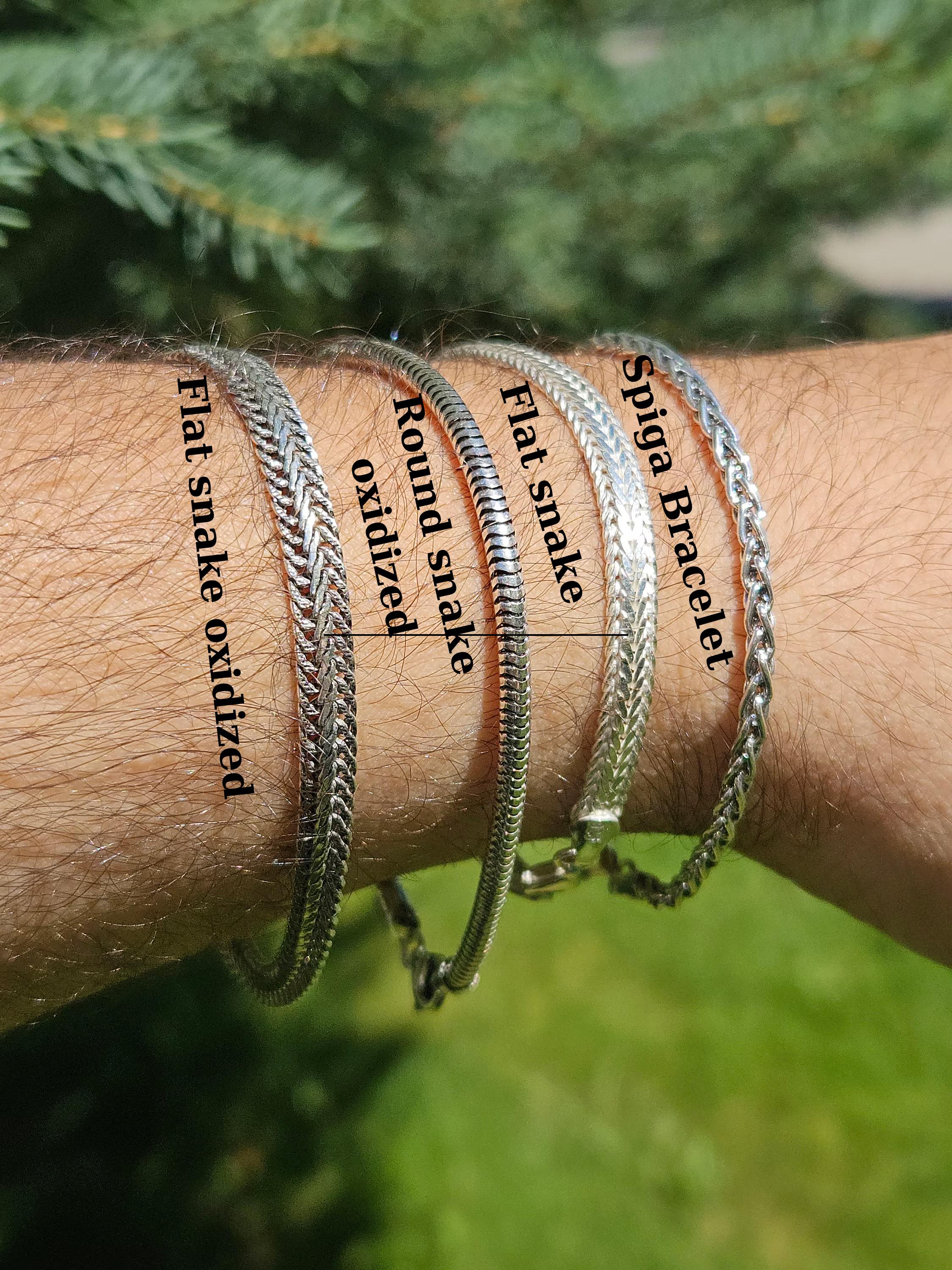 Oxidized Sterling Silver Snake Chain Bracelet - Men's Foxtail