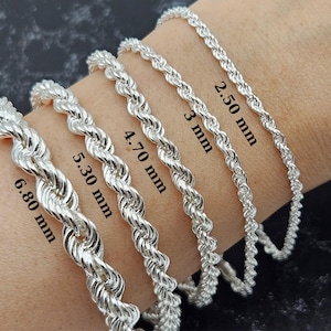 925 sterlingzilveren touwarmband, echt zilveren ketting, handgemaakte zilveren armband sieraden voor dames en heren, kerstcadeau, cadeau voor moeder